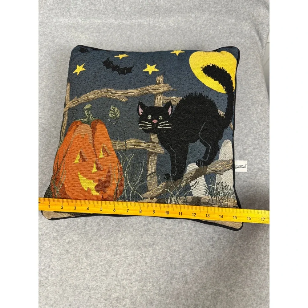 Riverdale Pumpkin & Black Cat Halloween Tapestry Pillow